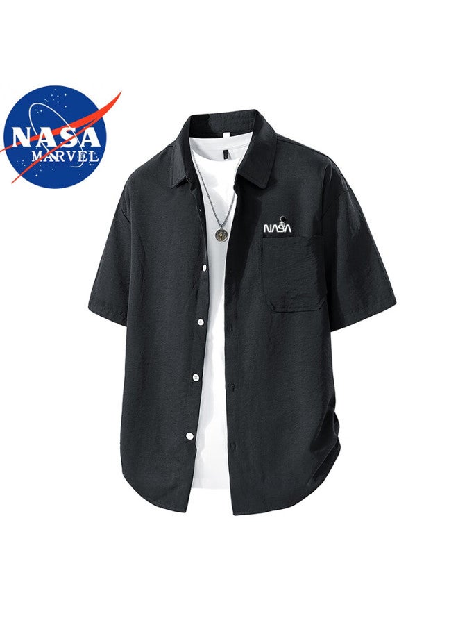 Nasa Marvel Short-sleeve Shirt For Men, Summer Trendy Brand, Quick-dry Lightweight Breathable Jacket, Turn-down Collar Ice-cool Top, Black, XL - Image 4