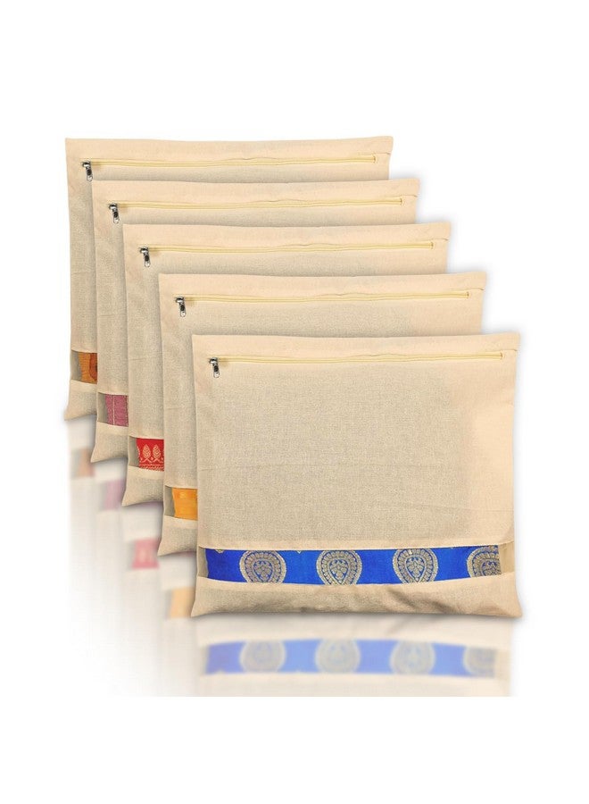 Kuber Industries Saree Bags | Clothes Bags for Storage | Cotton Wardrobe Organizer | Mesh Window Cloth Storage Bags Set | Single Packing Saree Bags | Pack of 5 | Cream - Image 1