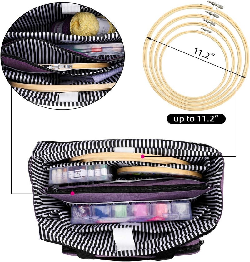 LOOEN Embroidery Project Bag, Embroidery Kits Storage Bag,Multifunctional Bag for Crochet Hooks Embroidery Floss Organizer String Bracelet Kit Sewing Thread Accessories (Purple-Double Layer) - Image 3