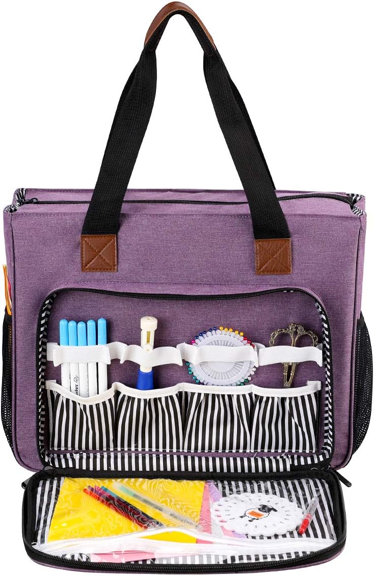 LOOEN Embroidery Project Bag, Embroidery Kits Storage Bag,Multifunctional Bag for Crochet Hooks Embroidery Floss Organizer String Bracelet Kit Sewing Thread Accessories (Purple-Double Layer) - Image 2