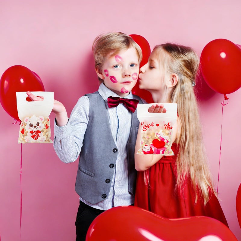 FOIMAS 36pcs Valentine's Day Cellophane Gift Bag, Heart Candy Treat Bags with Handle and Seal Ziploc Bag for Valentine's Day Party Supply Classroom Scool Gift Exchange - Image 5