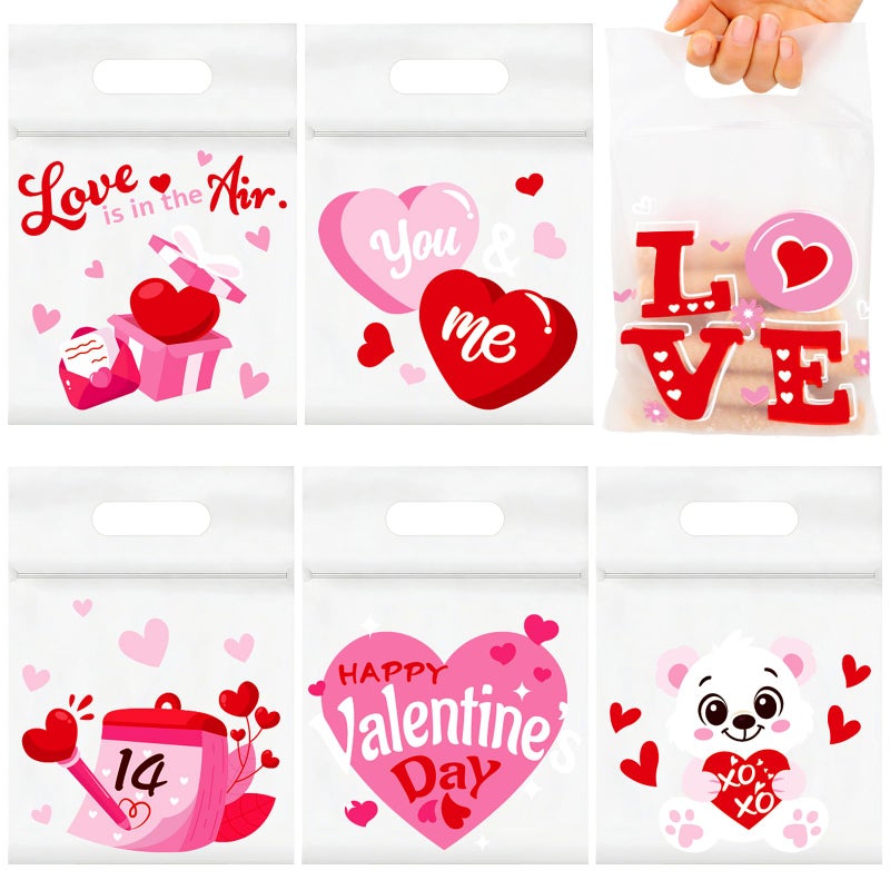 FOIMAS 36pcs Valentine's Day Cellophane Gift Bag, Heart Candy Treat Bags with Handle and Seal Ziploc Bag for Valentine's Day Party Supply Classroom Scool Gift Exchange - Image 1