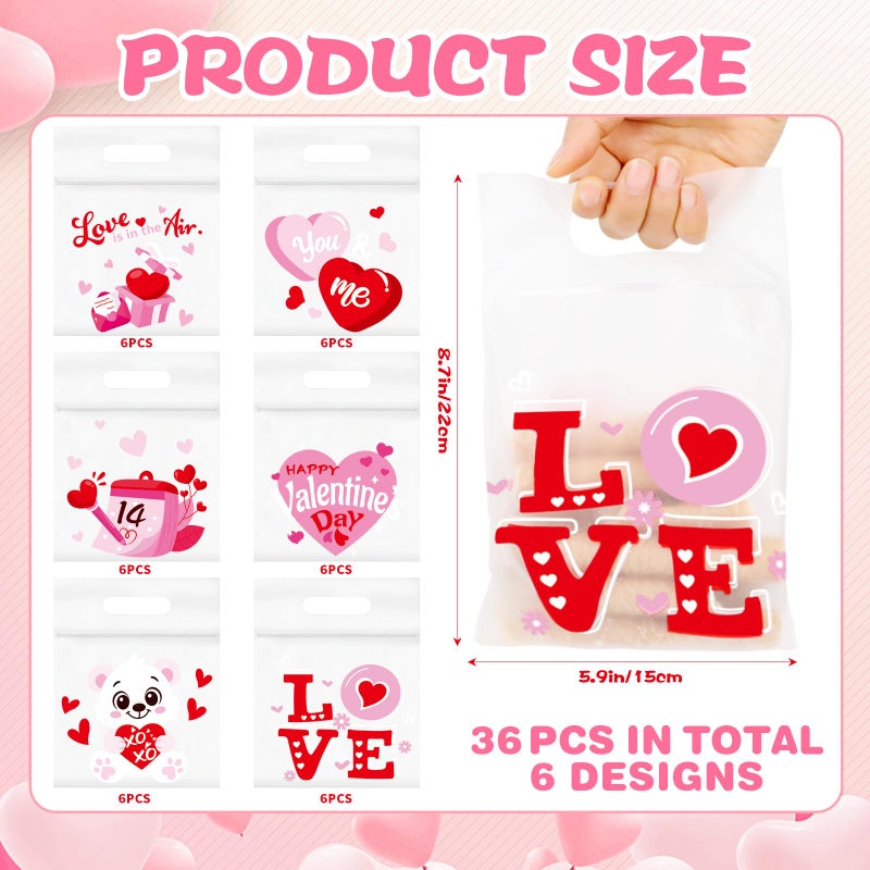 FOIMAS 36pcs Valentine's Day Cellophane Gift Bag, Heart Candy Treat Bags with Handle and Seal Ziploc Bag for Valentine's Day Party Supply Classroom Scool Gift Exchange - Image 2