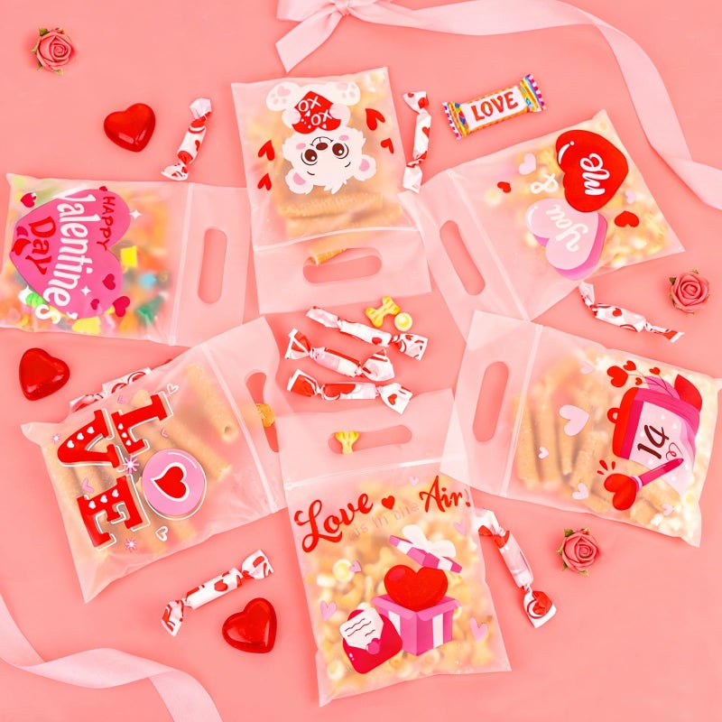 FOIMAS 36pcs Valentine's Day Cellophane Gift Bag, Heart Candy Treat Bags with Handle and Seal Ziploc Bag for Valentine's Day Party Supply Classroom Scool Gift Exchange - Image 4
