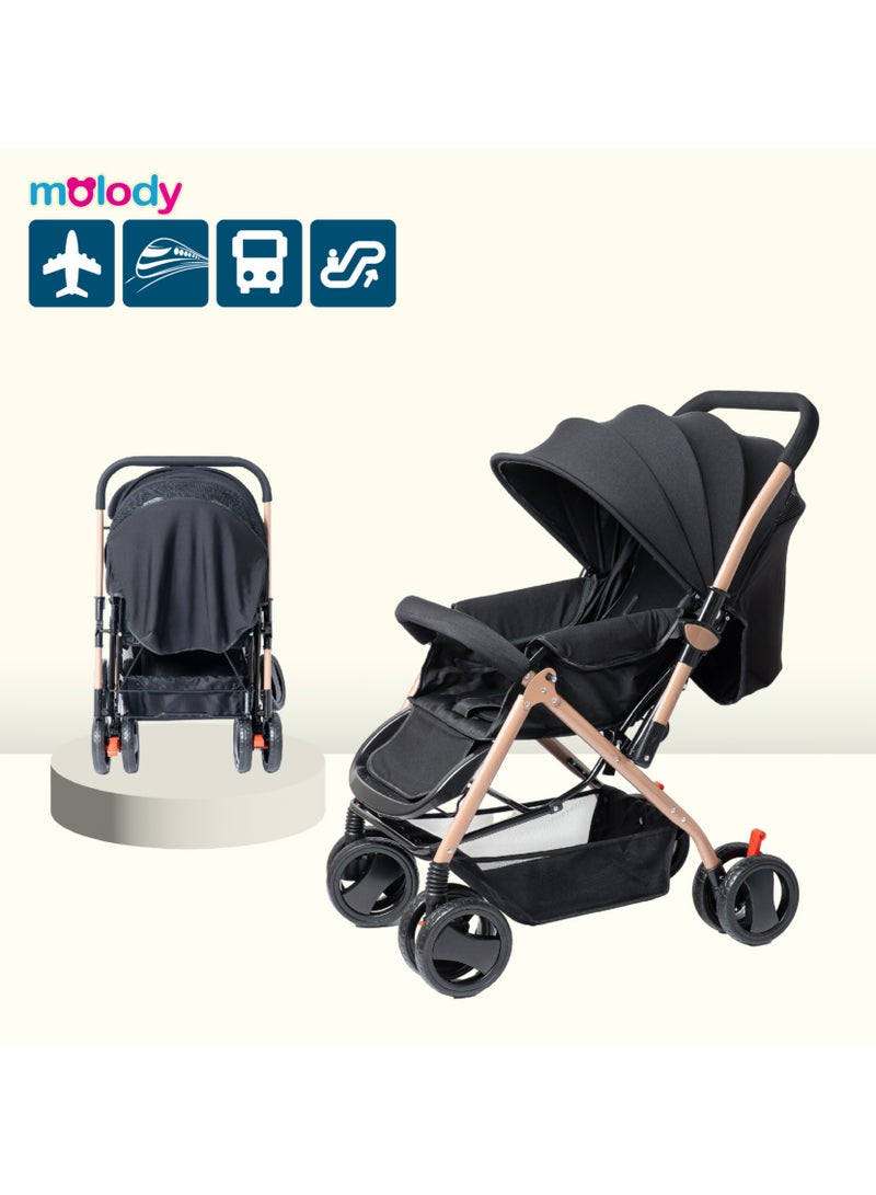 مولودي عربة أطفال خفيفة الوزن وقابلة للطي مع مقعد قابل للتعديل والاستلقاء وغطاء – نظام سفر 2 في 1 مدمج للرضع والأطفال (من 0 إلى 3 سنوات)، مناسبة لجميع التضاريس مع سلة تخزين كبيرة وحزام أمان - Image 1