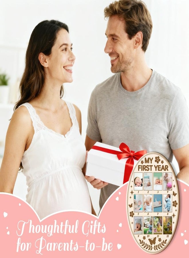 ORIGACH Oval Shape My First Year Baby Growth Photo Display Board, 12 Months Newborn Milestones Wood Keepsake Board for 1st Birthday & Nursery Decor, Butterfly & Flower Pattern - Image 4