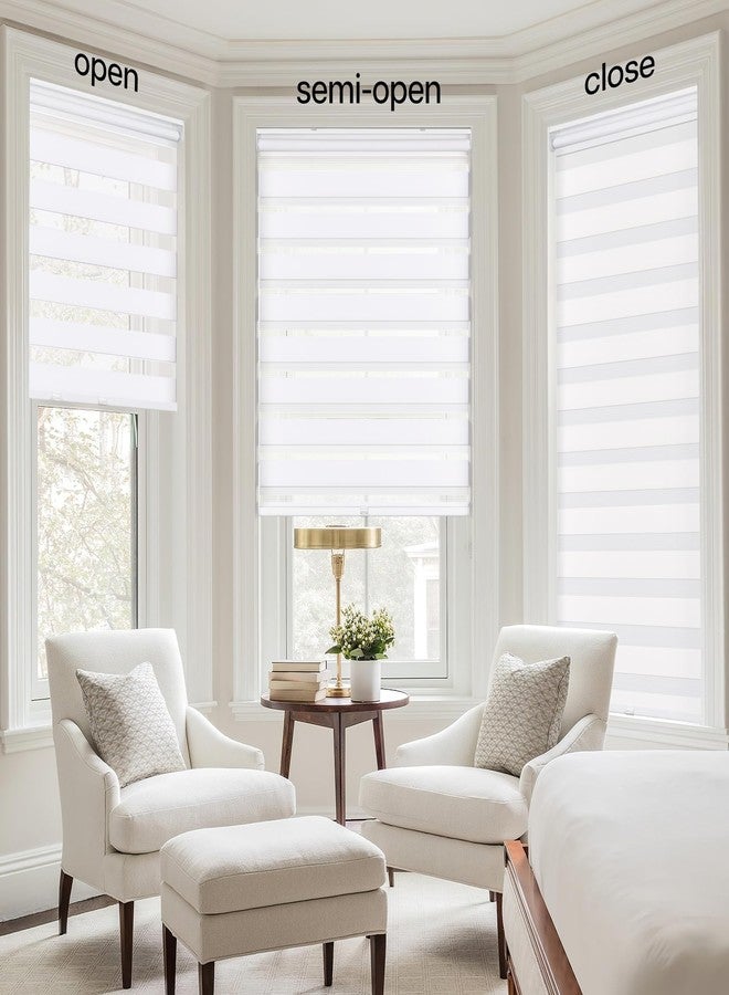 LazBlinds ستائر زيبرا لاسلكية من لاز بلايندز، سهلة التركيب بدون أدوات أو مثقاب، للتحكم المزدوج في الإضاءة ليلاً ونهاراً، توفر الخصوصية وترشيح الضوء، مقاس 22 بوصة عرض × 48 بوصة ارتفاع، لون أبيض - Image 4