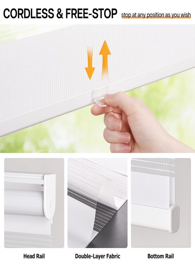 LazBlinds ستائر زيبرا لاسلكية من لاز بلايندز، سهلة التركيب بدون أدوات أو مثقاب، للتحكم المزدوج في الإضاءة ليلاً ونهاراً، توفر الخصوصية وترشيح الضوء، مقاس 22 بوصة عرض × 48 بوصة ارتفاع، لون أبيض - Image 2