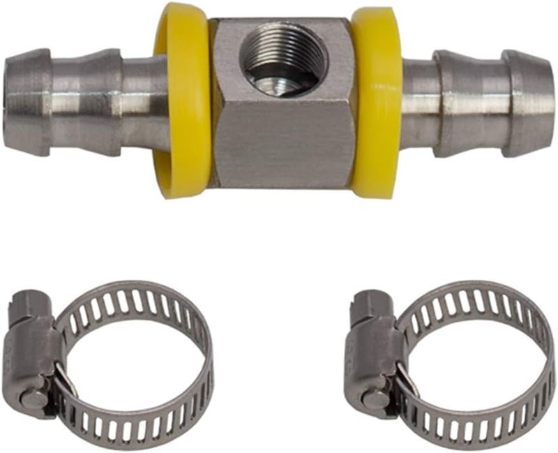 GlowShift 3/8” Fuel Line Fuel Pressure Barbed Push Lock T-Fitting Adapter with 1/8-27 NPT Sensor Port - Image 1