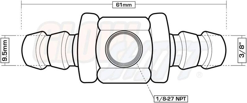 GlowShift 3/8” Fuel Line Fuel Pressure Barbed Push Lock T-Fitting Adapter with 1/8-27 NPT Sensor Port - Image 3