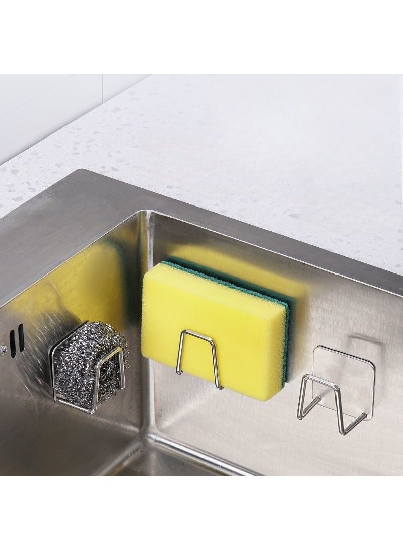 2Pcs Sponge Holder for Kitchen Sink，Strong Adhesive Small Sponge Holder，Sink Holder for Brush and Sponge，Premium Rustproof SUS304 Stainless Steel Rust Proof Waterproof (Silver)  - Image 1
