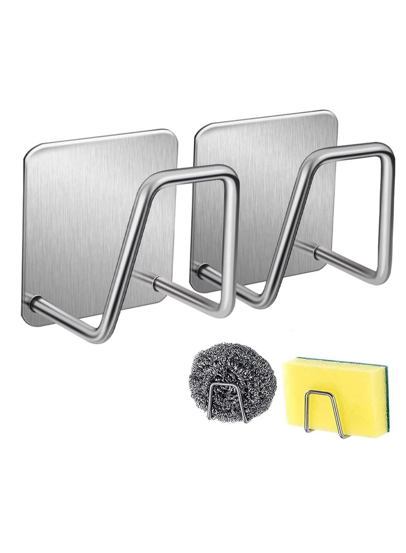 2Pcs Sponge Holder for Kitchen Sink，Strong Adhesive Small Sponge Holder，Sink Holder for Brush and Sponge，Premium Rustproof SUS304 Stainless Steel Rust Proof Waterproof (Silver)  - Image 2