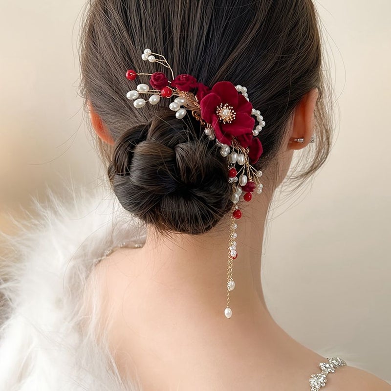 FS2905 نمط صيني جديد شرابة لؤلؤة حمراء زينة شعر أنيقة وعصرية - Image 5