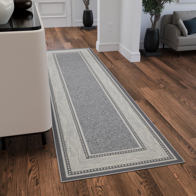 Ottomanson Ottomanson Hallway Runner Rug 27 x 910 Non Slip Border Area Rugs Easy to Clean Laundry Rug Runner Durable  Pet Friendly Floor Carpet Runners for Hallways Entryway Living Room Kitchen Light Gray