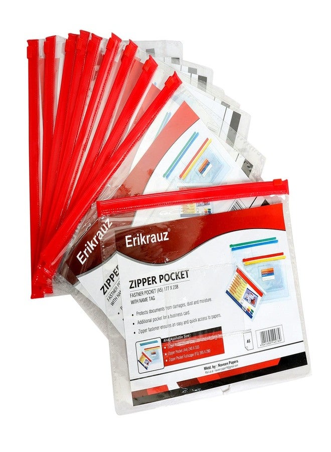 ERIKRAUZ Zip File Folders Zipper Pouch Bags 10 Pack, PVC Transparent Waterproof Document Filing Bags, A5 Zipper Folder for Office School Travel Organization - Image 1