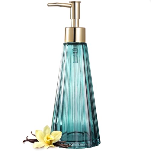 EMPO Vintage Elegant Glass Soap Dispenser, Liquid Soap/Sanitizer/Shampoo Bottle with Golden ABS Pump, Rustic Farmhouse Decor Hand Soap Dispenser Bathroom Accessories (Ocean Teal) - Image 1