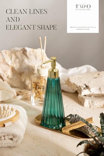 EMPO Vintage Elegant Glass Soap Dispenser, Liquid Soap/Sanitizer/Shampoo Bottle with Golden ABS Pump, Rustic Farmhouse Decor Hand Soap Dispenser Bathroom Accessories (Ocean Teal) - Image 2