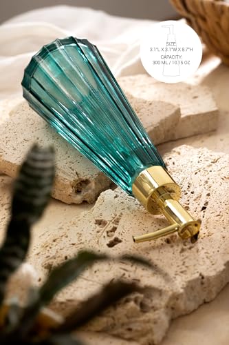 EMPO Vintage Elegant Glass Soap Dispenser, Liquid Soap/Sanitizer/Shampoo Bottle with Golden ABS Pump, Rustic Farmhouse Decor Hand Soap Dispenser Bathroom Accessories (Ocean Teal) - Image 3
