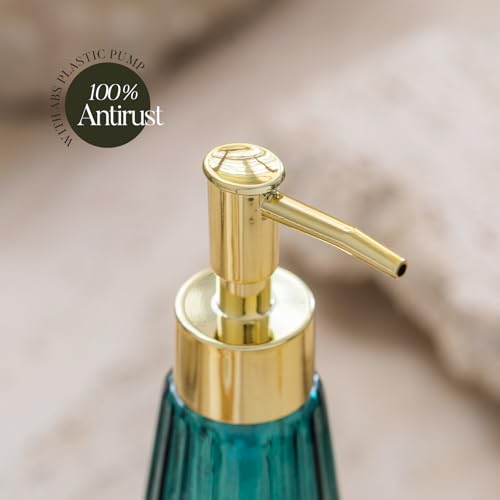 EMPO Vintage Elegant Glass Soap Dispenser, Liquid Soap/Sanitizer/Shampoo Bottle with Golden ABS Pump, Rustic Farmhouse Decor Hand Soap Dispenser Bathroom Accessories (Ocean Teal) - Image 4