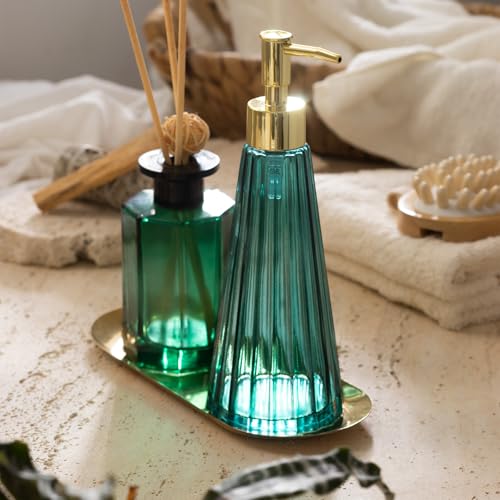 EMPO Vintage Elegant Glass Soap Dispenser, Liquid Soap/Sanitizer/Shampoo Bottle with Golden ABS Pump, Rustic Farmhouse Decor Hand Soap Dispenser Bathroom Accessories (Ocean Teal) - Image 5