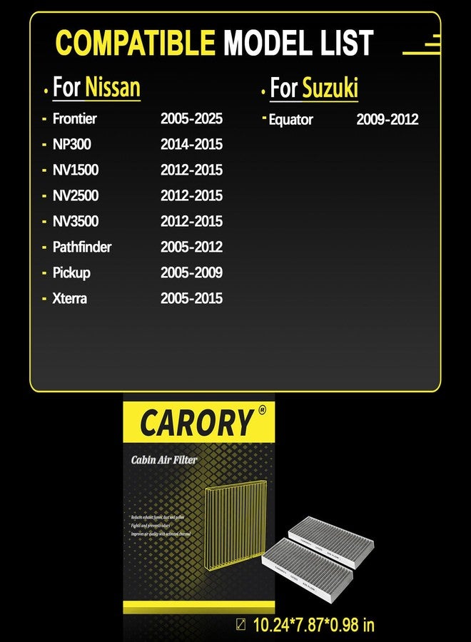 CARORY Cabin Air Filter w/Activated Carbon for Select 2005-2021 Nissan, Suzuki Models - Frontier, NP300, NV1500, NV2500, NV3500, Pathfinder, Pickup, Xterra, Equator, 27274-9CH0A, 27274-EA000, CF10553 - Image 2