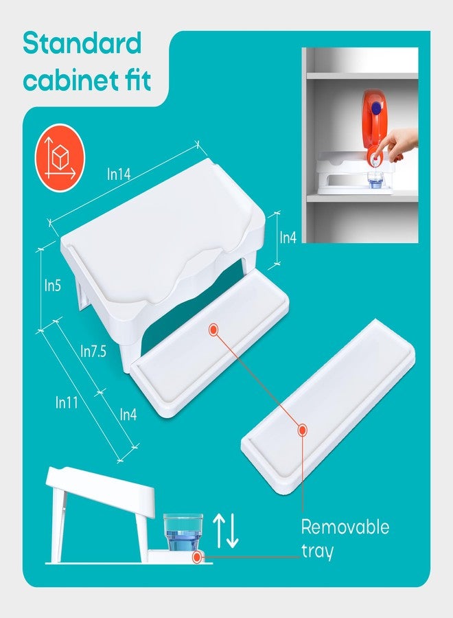 Skywin TidyFriend Detergent Holder Shelf for Laundry Room - Holds 2 Liquid Soap Dispenser, Laundry Soap Station Organizer, Detergent Stand with Drip Catcher Drip Tray Storage Organization (White) - Image 2