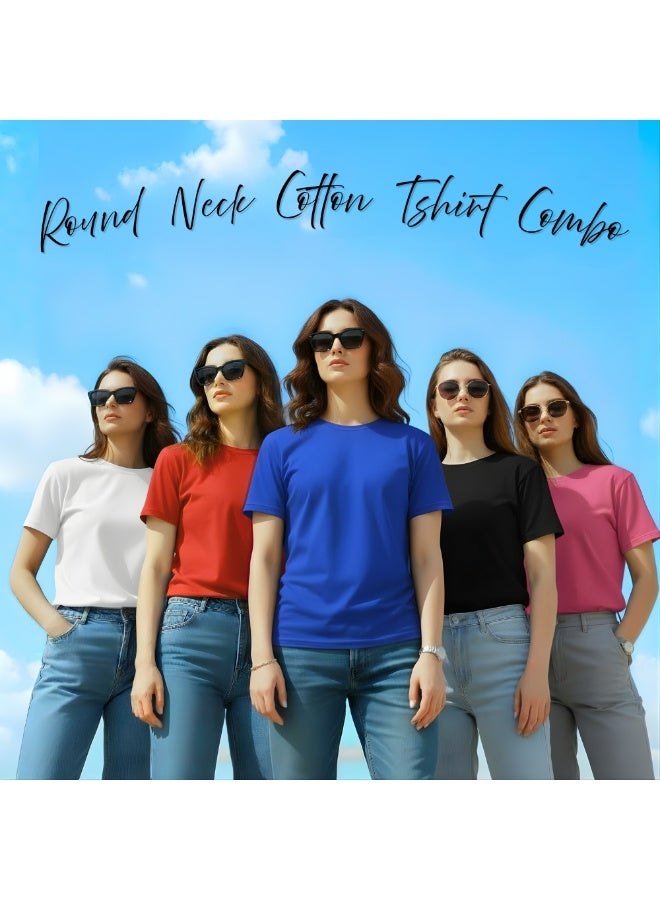 برينت شوب فور مي مجموعة من 5 تيشرتات نسائية برقبة دائرية | أكمام قصيرة | تيشرتات قطنية | ملابس مريحة للاستخدام اليومي، وللنادي الرياضي - Image 4