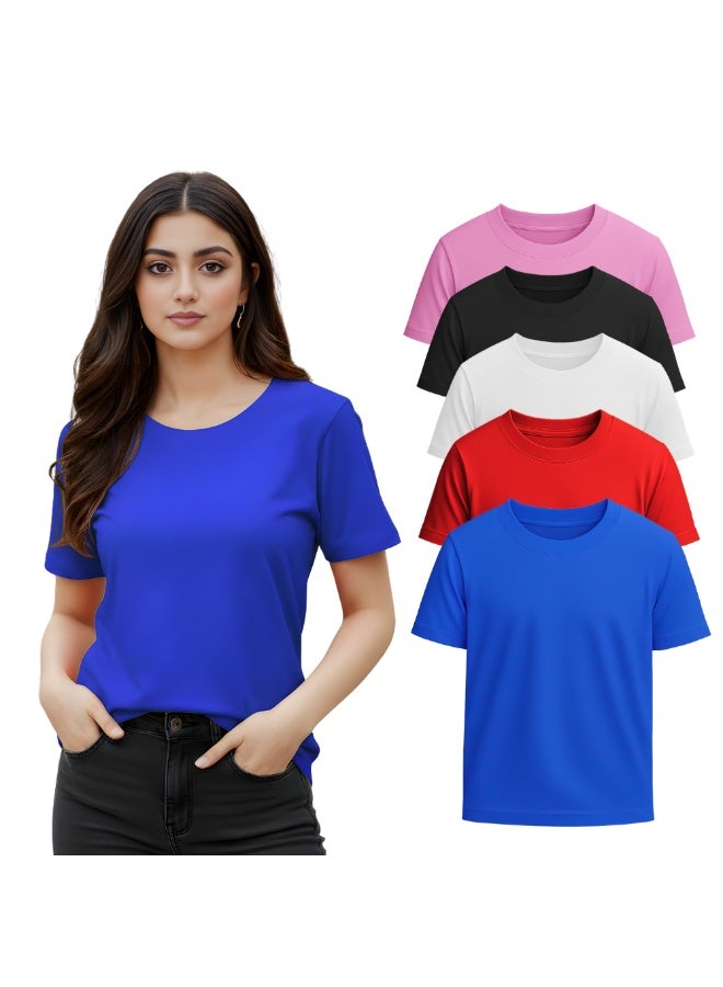 برينت شوب فور مي مجموعة من 5 تيشرتات نسائية برقبة دائرية | أكمام قصيرة | تيشرتات قطنية | ملابس مريحة للاستخدام اليومي، وللنادي الرياضي - Image 1