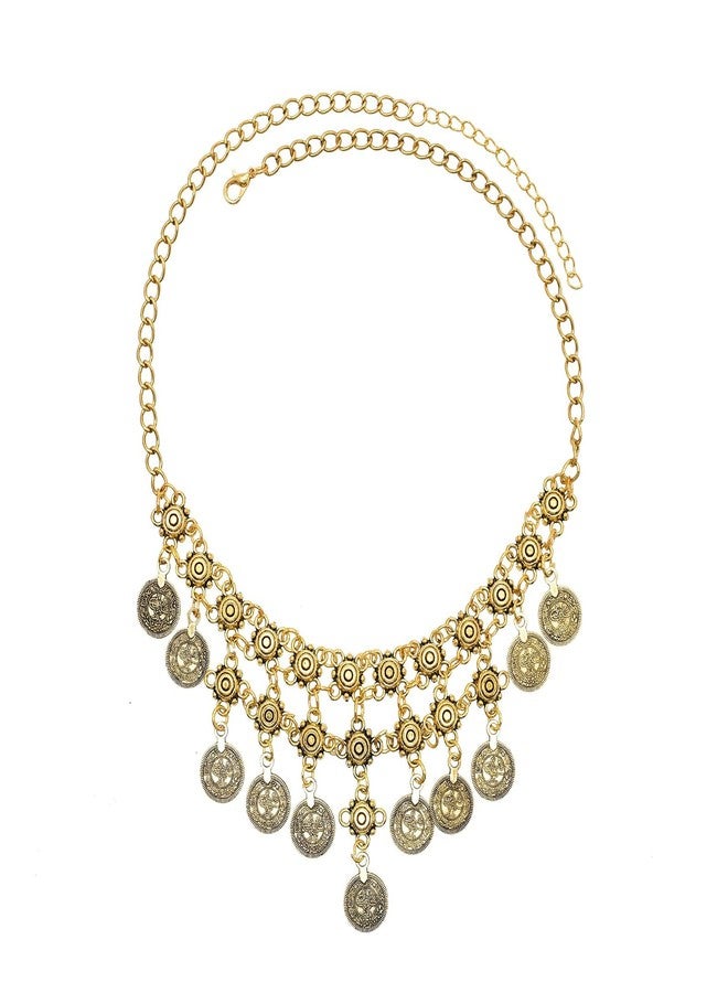 TACBSP قلادة بوهيمية ساحرة على شكل عملة معدنية للنساء، قلادة متعددة الطبقات مزينة بخرز على شكل عملة ذهبية، قلادة قرصان، عملات معدنية كبيرة الحجم مع شرابة، إكسسوارات أزياء غجرية عرقية، متوسطة الحجم، معدنية، بدون أحجار كريمة - Image 1