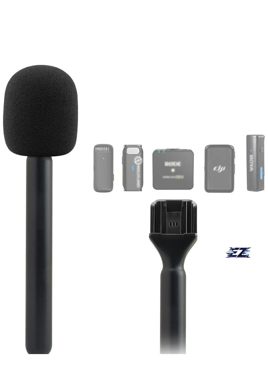 Handheld Mic Adapter Stand for Multiple Branded Wireless Transmitters, Interview Go Handle Stick with Cold Shoe Mount for Secure Mic Holding and Easy Setup – Ideal for Interviews, Vlogging, and Presentations