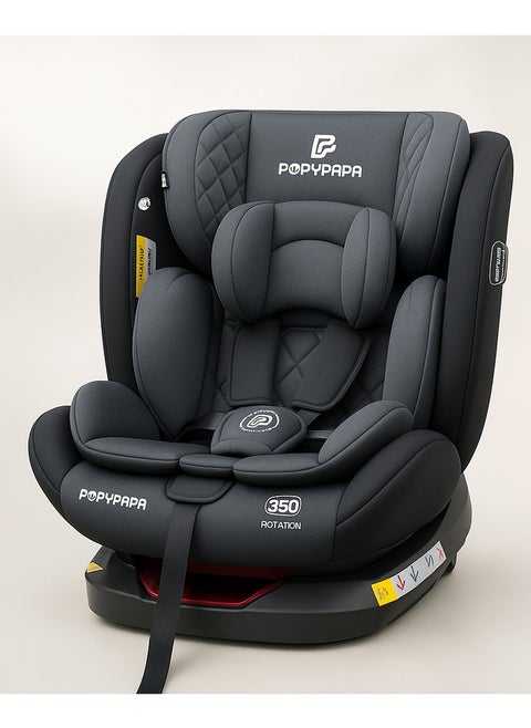 Popypapa three-stage car seat, load capacity from 0 to 36 kg, ISO FIX feature, and 360-degree rotation (code CB836) Gray
