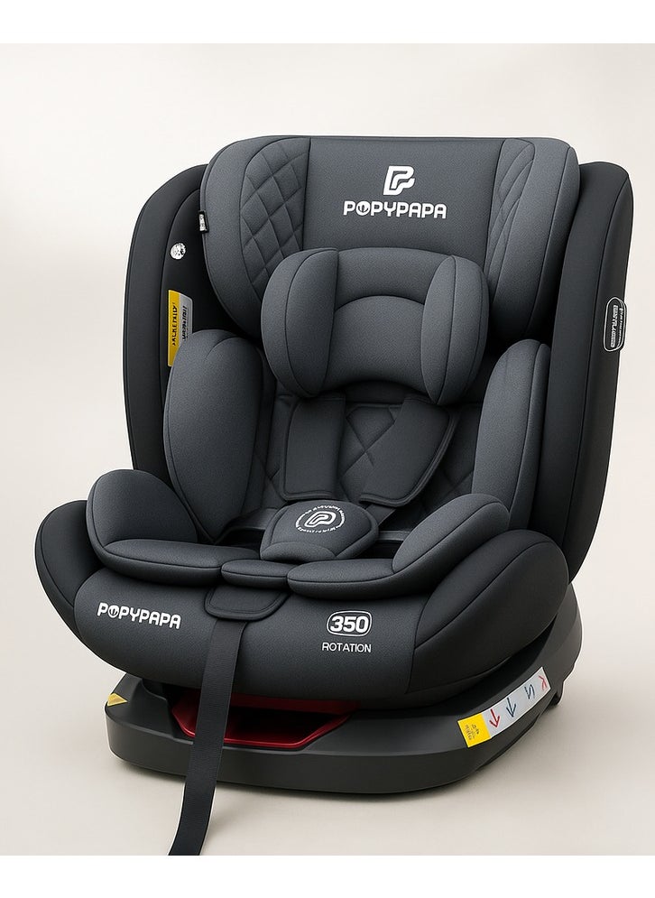 Popypapa three-stage car seat, load capacity from 0 to 36 kg, ISO FIX feature, and 360-degree rotation (code CB836) Gray
