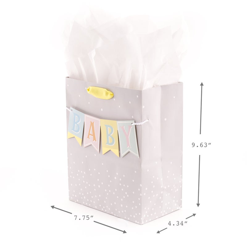 Hallmark 9" Medium Baby Gift Bag with Tissue Paper - Baby Banner in Grey, Pink and Blue for Baby Showers, New Parents, and More - Image 3