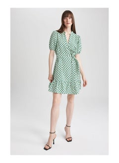 Woman Shirt Neck Short Sleeve Woven Dress