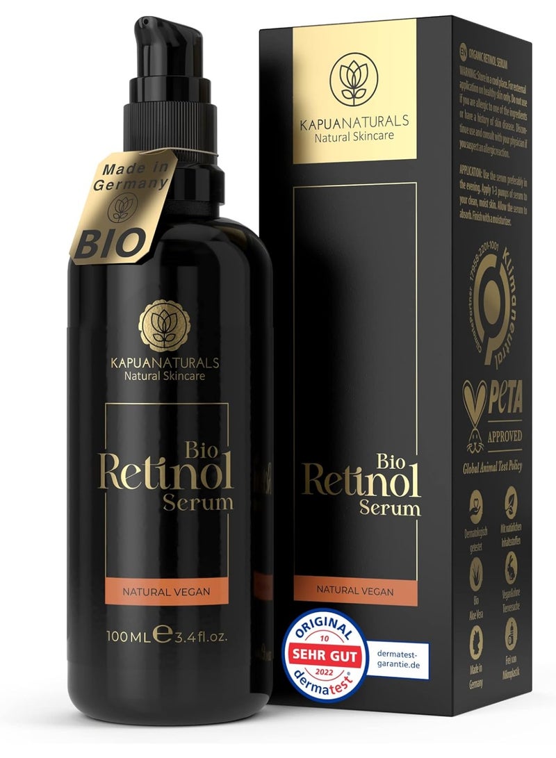ORGANIC Retinol Serum for Face • 100 ml • 100% Natural • MADE IN GERMANY • Premium Retinol in a unique Formulation • +Hyaluronic Acid +Vitamin C • Retinol Serum for pure and luminous skin - Image 1