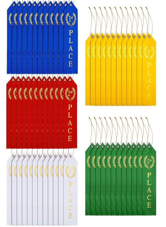 Kenning 75 Pieces Track Award Ribbons 1st, 2nd, 3rd, 4th, 5th Trophy Place Flat Carded Set Prize Contest Award Ribbons with Event Card and Rope for Competition Event Contests Activities - Image 1