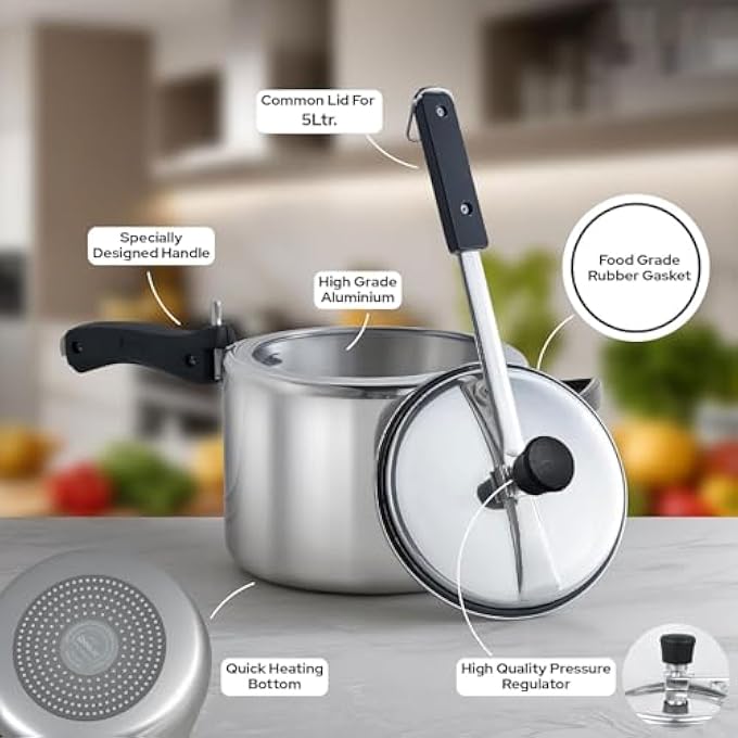 Bisbell Premium Aluminium Pressure Cooker 3L Inner Lid Design Induction Base Silver - Image 5