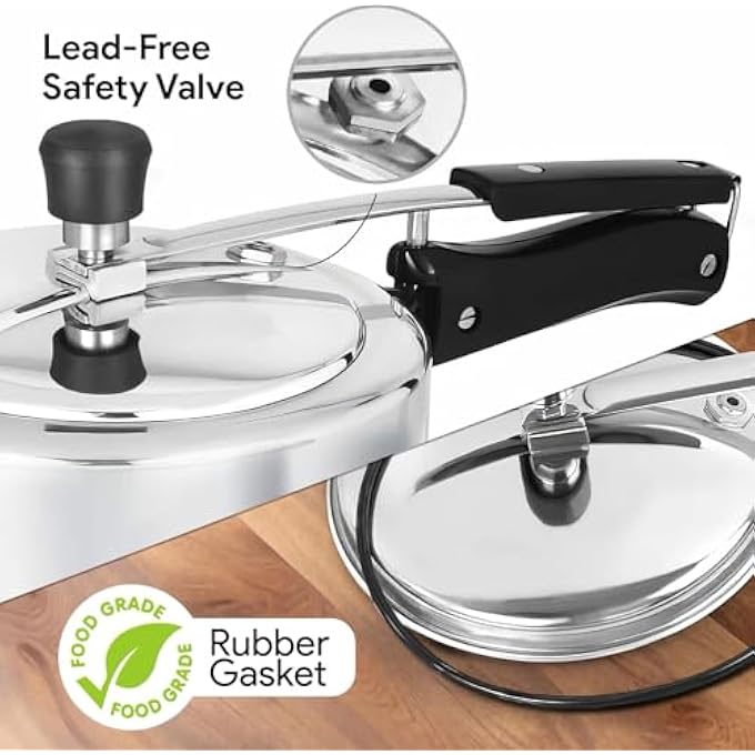 Bisbell Premium Aluminium Pressure Cooker 3L Inner Lid Design Induction Base Silver - Image 3