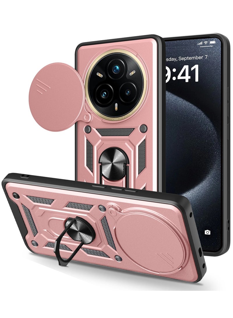Case Cover Shockproof Protective Case with Camera Protection and Metal Ring Compatible with  Realme 14 Pro Plus (Rose Gold)