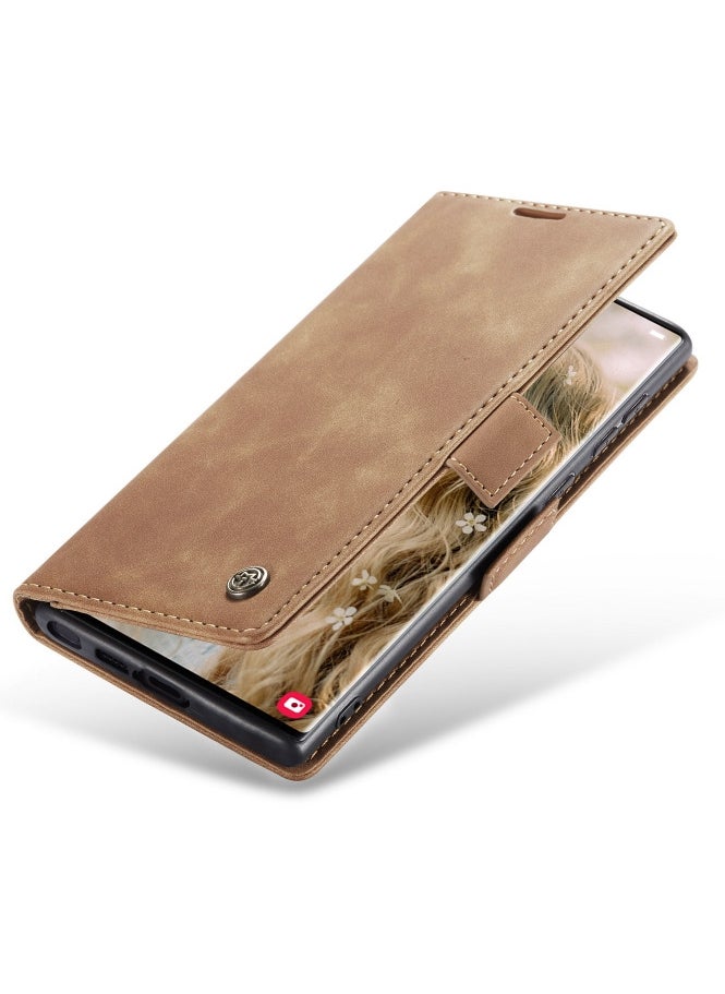 CaseMe CaseMe Samsung Galaxy S23 Ultra Case Wallet, for Samsung Galaxy S23 Ultra Wallet Case Book Folding Flip Folio Case with Magnetic Kickstand Card Slots Protective Cover - Brown  - Image 3