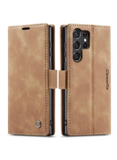 CaseMe CaseMe Samsung Galaxy S23 Ultra Case Wallet, for Samsung Galaxy S23 Ultra Wallet Case Book Folding Flip Folio Case with Magnetic Kickstand Card Slots Protective Cover - Brown  - Image 1