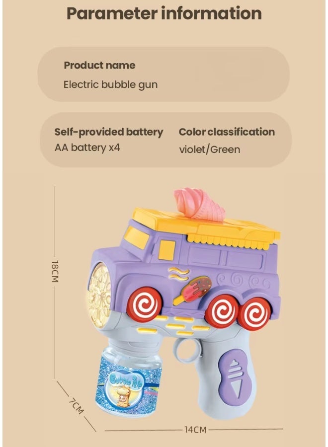 DAT Ice Cream Truck Electric Bubble Gun | One-Click Bubble Production + Light & Sound | 14 x 18 cm | Green/Violet | Outdoor Bubble Maker Toy for Kids Parties - Image 2