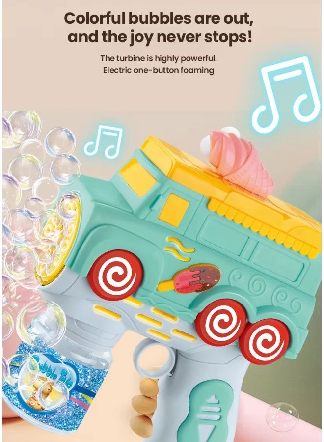 DAT Ice Cream Truck Electric Bubble Gun | One-Click Bubble Production + Light & Sound | 14 x 18 cm | Green/Violet | Outdoor Bubble Maker Toy for Kids Parties - Image 5