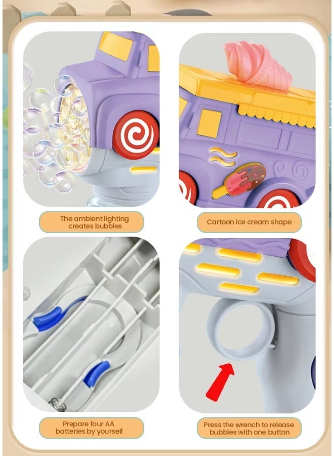 DAT Ice Cream Truck Electric Bubble Gun | One-Click Bubble Production + Light & Sound | 14 x 18 cm | Green/Violet | Outdoor Bubble Maker Toy for Kids Parties - Image 3