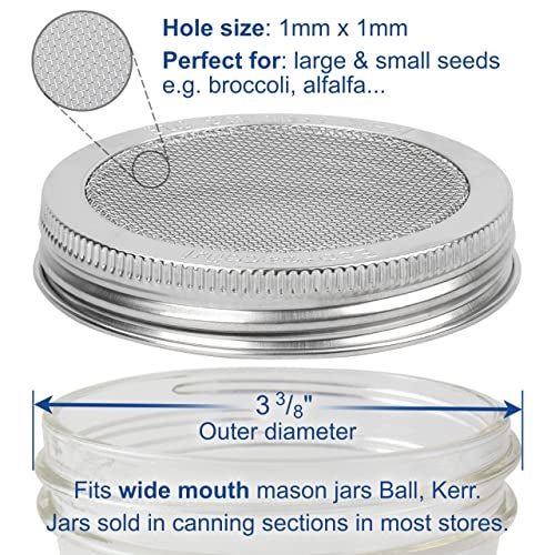 EcoPeaceful 2 Pack ONE-PIECE 316 Surgical Stainless Steel Sprouting Lids for Wide Mouth Mason Jar (Ball Kerr) - One-Piece- Strainer Mesh Lids - Rust-Proof - Image 4