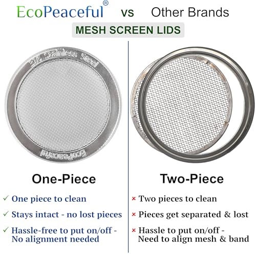 EcoPeaceful 2 Pack ONE-PIECE 316 Surgical Stainless Steel Sprouting Lids for Wide Mouth Mason Jar (Ball Kerr) - One-Piece- Strainer Mesh Lids - Rust-Proof - Image 2
