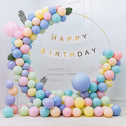 Lazybeee 136 Pcs Multi-Color Pastel Balloons Garland Arch Kit with White Birthday Banner Balloons Baby | Pastel Balloons for Party Birthday Decorations (Multi Pastel Combo) - Image 1