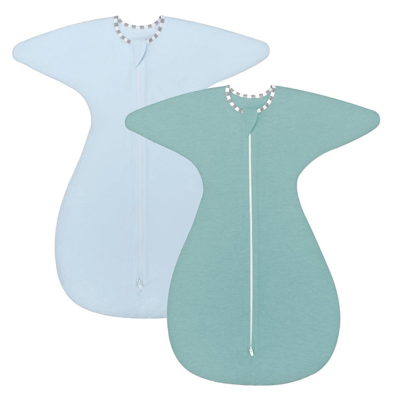 ZIGJOY SharkFin Transition Swaddle 05 Tog Rayon Made from Bamboo Sleep Sack Soft Transitional Swaddle Baby Wearable Blanket with 2Way Zipper GreenBlue 36 Months