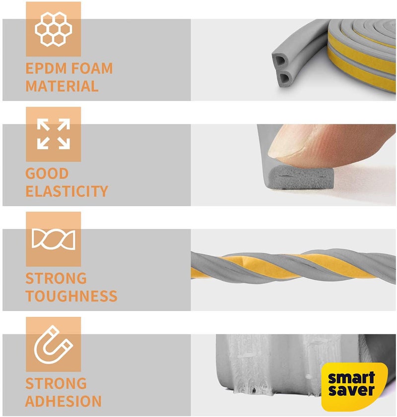 Smart Saver D Shaped (Grey) Self-Adhesive Epdm Doors and Windows Foam Seal Strip Rubber Weatherstrip 5 Meter (2 X 2.5 M = 5 Meter)-Pack of 1 - Image 2
