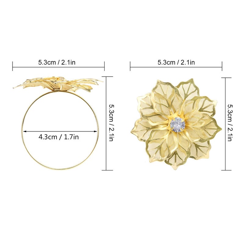 Picowe Set of 12 Alloy Napkin Rings with Hollow Out Flower Napkin Ring Holders for Wedding Party Holiday Banquet Christmas Dinner Delicate Serviette Buckles Decor Favor (Gold) - Image 2
